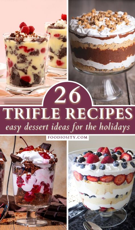 Trifle Desserts Christmas, Trifle Bowl Desserts, Christmas Trifle Recipes, Trifle Recipes Easy, Trifle Bowl Recipes, Easy Trifle, Easy Dessert Ideas, Trifle Dessert Recipes, Easy Dessert Bars