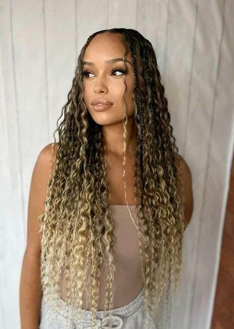 Blonde Goddess Box Braids, Blonde Goddess Braids, Angel Braids, Braid Business, Hairstyles Goddess Braids, Blonde Goddess, Color Braids, Hair Color Plum, Graduated Bob Haircuts