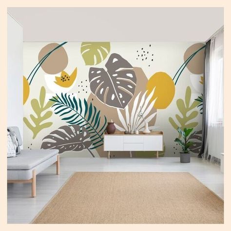 [SponsoredPost] Tropcial Abstract Mural | Dunelm #bedroomwalldesignscreative Pola Cat Dinding, Simple Wall Paintings, Seni Mural, Abstract Mural, Tropical Abstract, Wall Murals Diy, Interior Murals, Creative Wall Painting, Modern Mural