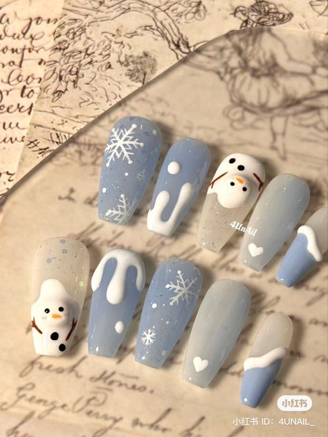 Fake Nails Designs, Cute Christmas Nails, Christmas Gel Nails, Blush Nails, Pretty Gel Nails, Cute Gel Nails, Soft Nails, Blue Nail, Nagel Inspo