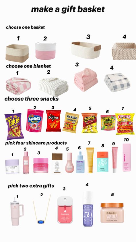 preppy gift basket ideas for friends/family Gift Basket Aesthetic Ideas, Aesthetic Baskets Gifts, Burr Basket Ideas For Bestie, Lulu Gift Basket, Things To Put In A Gift Basket Friends, Best Friend Self Care Basket, Simple Burr Basket Ideas, Make A Gift Basket Preppy, Colorful Gift Basket Ideas