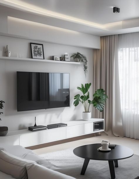 Simple Yet Elegant Modern TV Wall Design Simple Tv Wall Decor, Simple Living Room Wall Design, Tv Wall Decor Ikea, Living Room Tv Wall Minimalist, Asymmetrical Tv Wall, Tv Wall Decor Simple, Tv Wall Design Simple, Tv Wall Paint Ideas, Simple Tv Wall Ideas