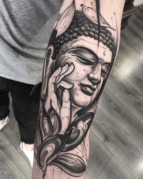 Buddah Sleeve Tattoo, Buddha Tattoo Sleeve, Buda Tattoo, Black And Grey Tattoos Sleeve, Buddhist Tattoo, Buddha Tattoo Design, Octopus Tattoos, Buddha Tattoos, Polynesian Tattoos