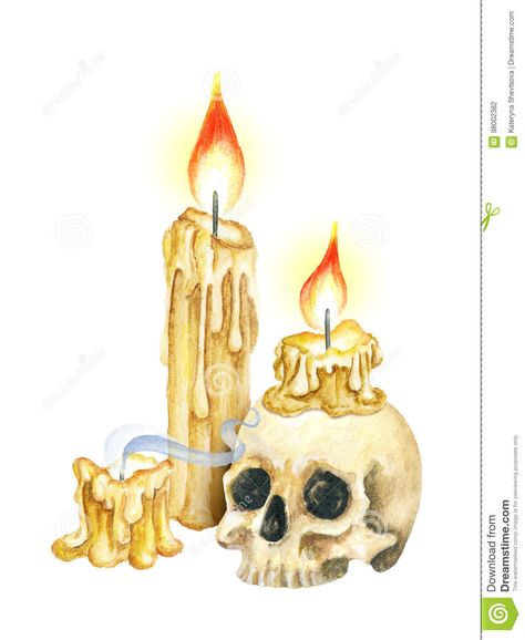 Burning Skull, Skull Photo, Skull Watercolor, Halloween Calendar, Party Illustration, Candles Burning, Antique Halloween, Candle Drawing, Burning Candles