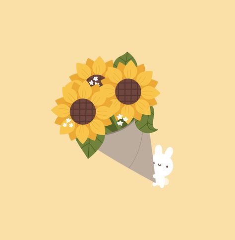 Sunflower Cute Drawing, Flower Illustration Aesthetic, Yellow Flowers Drawing, Aesthetic Flores, Cute Flower Drawing, Cow Drawing, $b Wallpaper, You My Love, Gouache Illustrations