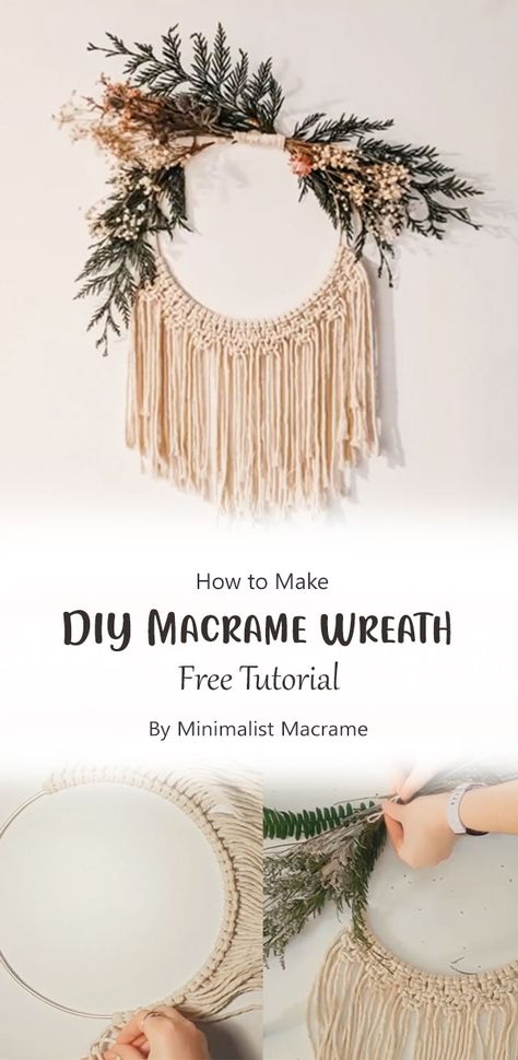 Macrame wreath tutorial, a fun and easy DIY project. The materials are very affordable, so this macrame wreath tutorial is great if you are looking for an inexpensive handmade gift idea! Fun Macrame Ideas, Diy Wall Decor Macrame, Diy Easy Macrame, Creative Macrame Ideas, Easy Macrame Wreath, Diy Boho Gifts, Macrame Wreath Diy Tutorial, Holiday Macrame Diy, Macrame Gift Ideas Diy