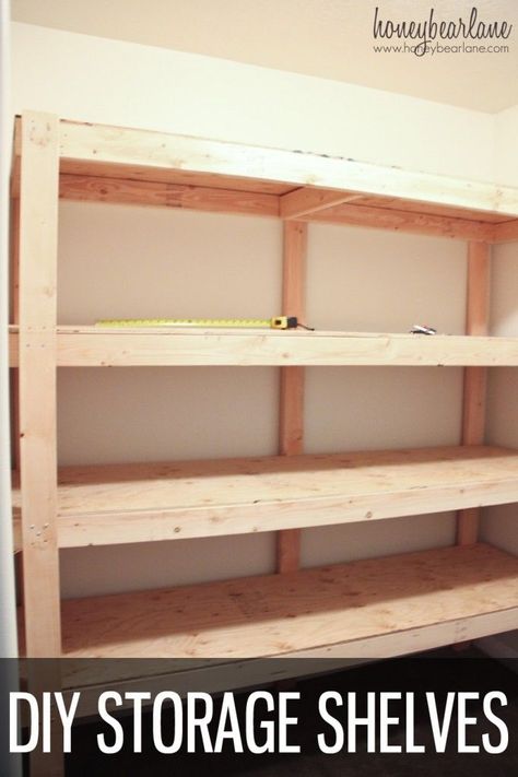 DIY STORAGE SHELVES #diy #diyprojects #storage #organization Basement Organization, Diy Storage Shelves, Room Storage Diy, Diy Regal, Diy Rangement, Garage Storage Shelves, Basement Storage, Diy Budget, Large Pantry