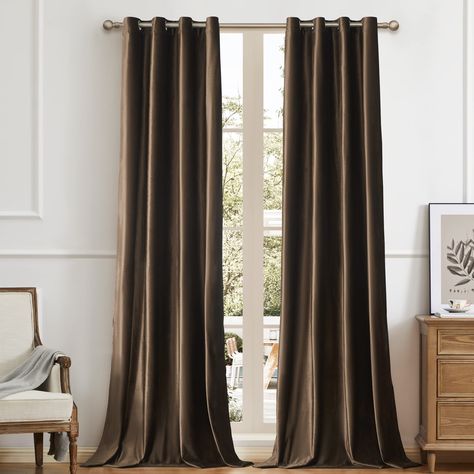 PRICES MAY VARY. PACKAGE INCLUDING:2 panels of W52" x L84" (132cm x 213cm) with 8 silver anti-rust grommets (1.6 inch inner diameter) LUXURY VELVET CURTAINS:Curtains are made of soft luxury thick velvet fabric, with smooth touch feeling and beautiful drape sense. curtains can bring more luxurious look to the home and suitable for decoration. BLACK OUT:These classic velvet blackout curtains block out 70-80% sunlight and UV rays ,fabric can block most of sunlight but allow the gentle light enters Brown Curtains Living Room, Velvet Curtains Bedroom, Taupe Curtains, Block Out Curtains, Drapery Treatments, Blackout Curtains Bedroom, Brown Curtains, Thick Curtains, Gold Curtains