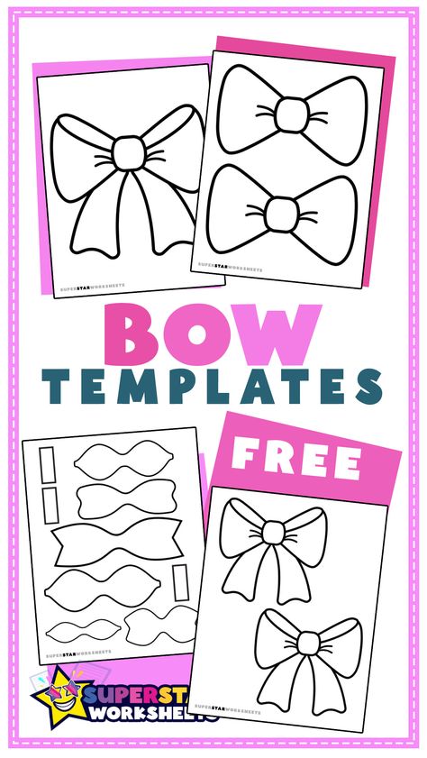 🎀 Free printable bow templates for all your crafting and cut out activities! #superstarworksheets #cute #FreePrintables #Crafts #diy #paper Bow Cutout Template, Bow Tie Template Free Printable, Bow Template Printable Free, Bow Pattern Printable Free, Hair Bow Templates Free Printable, Paper Bow Template, Bow Tie Template, Tie Template, Crown Template