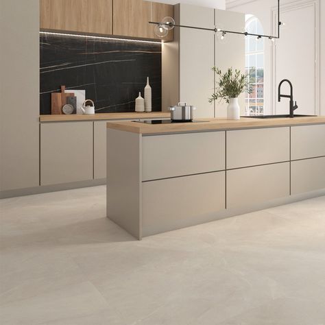 - Beige Floor Tile, Taupe Kitchen, Neutral Kitchen, Beige Kitchen, House Design Kitchen, Hus Inspiration, Kitchen Floor Tile, Kitchen Inspiration Design, Minimalist Kitchen