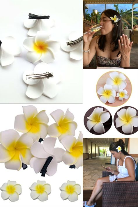 Add a floral piece that will last all day #pulmeria #flower #hairpin #kalachuchi #weddinghair #bridalhair #pinaybride #asianbridalhair #ad #amazonaffiliate Hawaii Accessories, Wedding Party Beach, Hawaii Hair, Hawaiian Flower Hair, Tropical Theme Party, Flower Foam, Flower Hairpin, Hawaiian Party Decorations, Hawaiian Luau Party