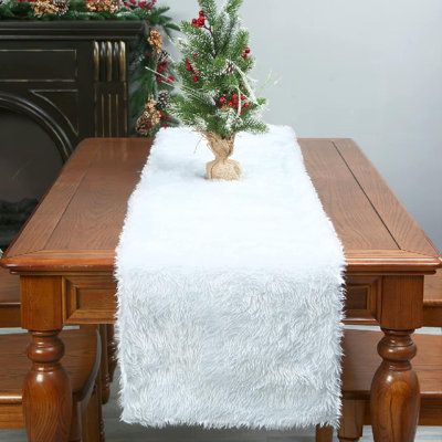 Faux Fur Table Runner, Fur Table Runner, White Table Decorations, Christmas Dining Table Decor, White Table Runner, Dresser Cabinet, Cabinet Table, Christmas Dining Table, Xmas Dinner