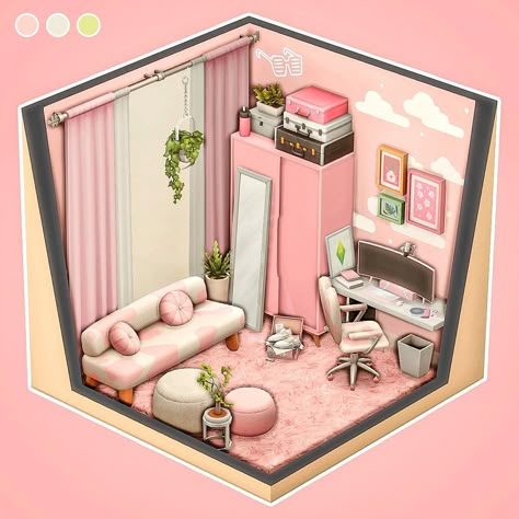 Pink Gamer Room, Sims 4 Skills, Sims4 Houses, Sims 4 Loft, Aesthetic Sims, Sims Rooms, Cute Egirl, Living Room Sims 4, Lotes The Sims 4