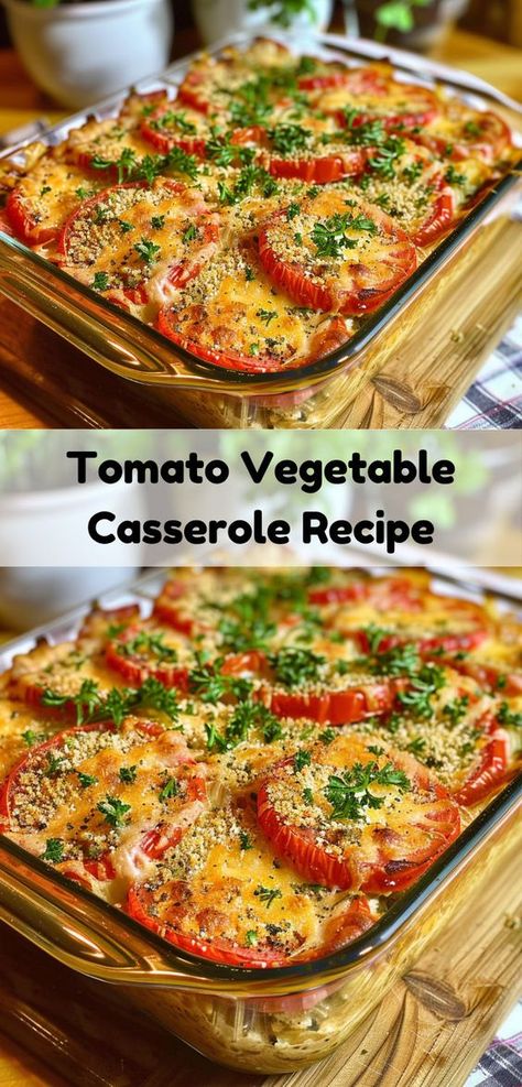 Enjoy this Tomato Vegetable Casserole for a comforting, healthy meal. Quick and delicious! Vegetarian Casserole Recipes, Vegetable Bake Recipes, Vegetable Casserole Recipes, Tomato Dishes, Vegetarian Casserole, Fresh Tomato Recipes, Veggie Casserole, Roasted Vegetable Recipes, Healthy Vegetable Recipes