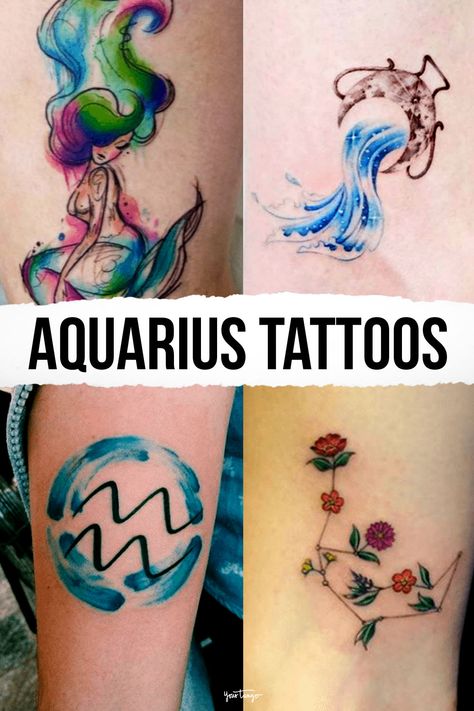 25 Best Aquarius Tattoo Ideas And Zodiac Sign Tattoos With Meanings | YourTango Zodiac Tiger Tattoo, Zodiac Signs Aquarius Tattoo, Zodiac Constellation Tattoos, Small Zodiac Tattoos, Unique Aquarius Tattoo, Aquarius Tattoo Ideas, Aquarius Symbol Tattoo, Aquarius Tattoos, Aquarius Constellation Tattoo