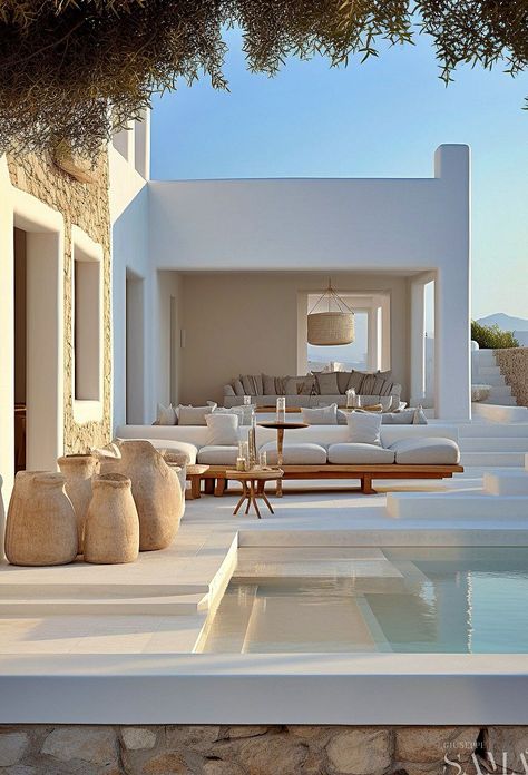 Pool Areas Ideas, White Villa Design, Villa Interior Design, Outdoor Pool Area, Beach House Design, Hus Inspiration, Pool Design, Design Exterior, Dream House Exterior