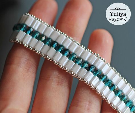 Tila Bracelet Tutorial Beading Pattern Bracelet Miuyki Tila - Etsy Bracelet Tutorials, Braided Bracelet Diy, Seed Bead Crafts, Pattern Bracelet, Buy Bead, Bead Pattern, Beaded Bracelet Patterns, Rhinestone Bead, Bracelet Tutorial