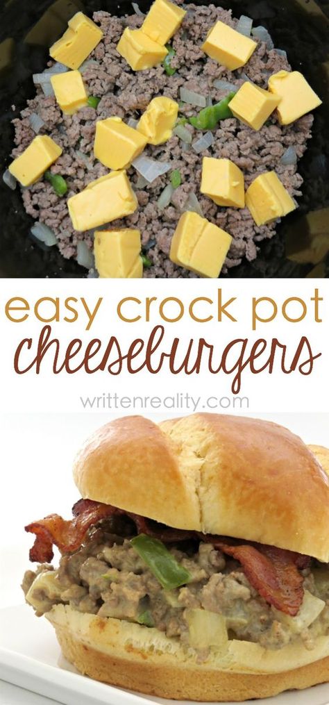 Cheeseburger Sandwiches, Crockpot Cheeseburger, Crock Pot Food, Coconut Dessert, Brownie Desserts, Slow Cooked Meals, Cheese Burger, Crockpot Dishes, Easy Cheesy