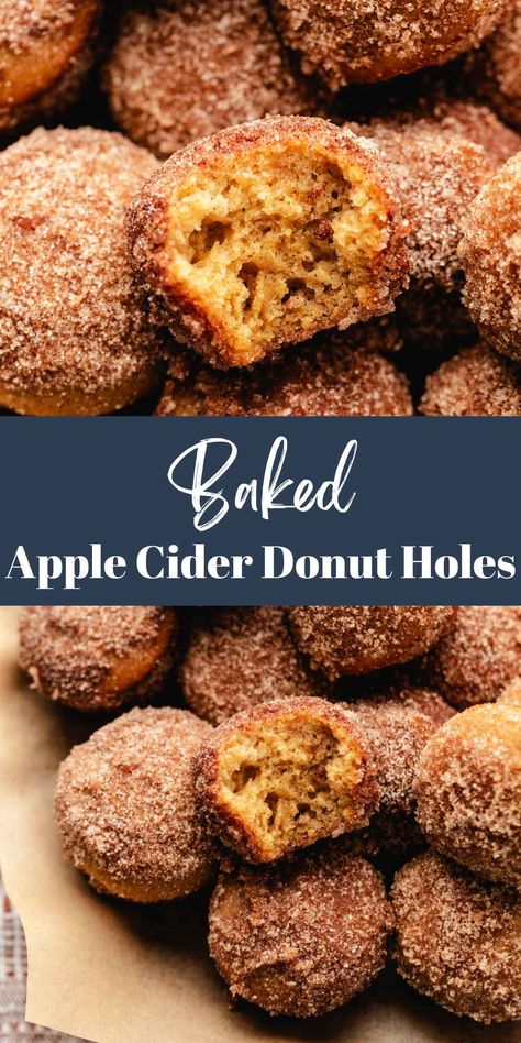 Baked Apple Cider Donut Holes - I Heart Eating Baked Apple Doughnut Recipes, Mini Donut Muffins, Spiced Apple Cider Donut Loaf, Cider Mill Donuts Recipe, Apple Cider Donut Holes Recipe, Recipes With Apple Cider, Apple Cider Desserts, Donut Hole Recipe Baked, Apple Cider Donut Holes