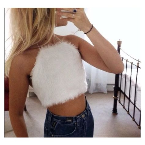 Fur Crop Top, Fluffy Crop Top, Going Out Crop Tops, Rockstar Style, Wolf Costume, Halter Neck Crop Top, White Halter Top, Fashion Silhouette, Catwalk Fashion