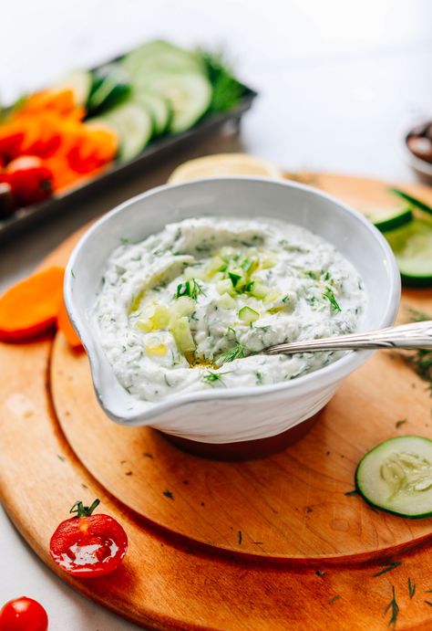 Vegan Tzatziki, Vegan Christmas Recipes, Dairy Free Alternatives, Vegan Dip, Vegan Sauces, Tzatziki Sauce, Greek Dishes, Plant Based Eating, Vegan Cheese