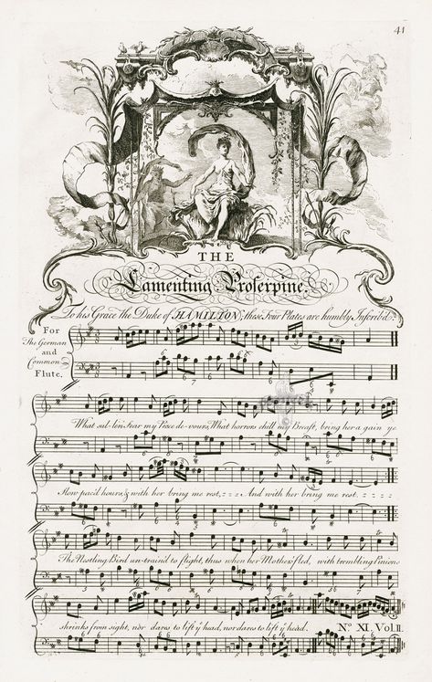 The Lamenting Proserpine from George Bickham Musical Entertainer Sheet Music Engravings 1737 Music Sketch, Scrapbook Letters, Victorian Illustration, Journal Pages Printable, Drawing Now, Music Writing, Music Sheets, Pencil Art Drawings, Vintage Music