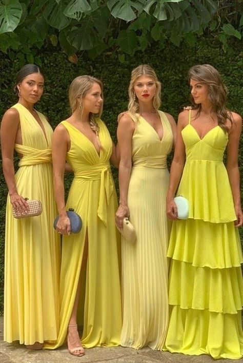 Yellow Homecoming Dresses, Black Tie Wedding Guest Dress, Yellow Long Dress, Bridesmaid Dresses Long Chiffon, Green Formal Dresses, Dress Code Wedding, Bridesmaid Colors, Yellow Dresses, Designer Evening Gowns