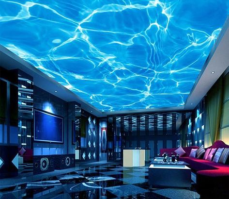 Sea Shining Blue Water | AJ Wallpaper Sala Cinema, Home Cinema Room, Ceiling Murals, Floor Murals, Video Game Room Design, Video Game Rooms, Home Theater Rooms, Gaming Room Setup, Cinema Room