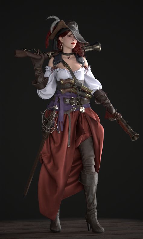 Female Pirate Design, Pirate Oc Girl, Pirate Female Outfits, Concert Reference, Steampunk Pirate Female, Pirate Poses Reference, Female Pirate Character Design, Pirate Armor, Pirate Pose