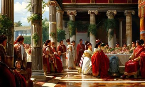 The large-scale weddings of ancient Roman nobles included we... by Cunjiaen Yu - Playground Ancient Rome Wedding, Ancient Roman Wedding, Roman Wedding, Roman Culture, Ancient Roman Architecture, Rome Wedding, Brown Hair Inspo, Classical Antiquity, Roman Architecture