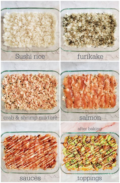 Sushi Bake Recipe Easy Crab And Salmon, Tuna Sushi Bake Recipe Easy, Sushi Bake With Tuna, Gluten Free Sushi Bake, How To Make Sushi Bake, Sushi Recipes Crab, Air Fryer Sushi Bake, Sushi Bake With Shrimp, Salmon Sushi Bake Recipe Easy