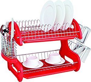 Amazon.com: Home Basics Dish Plastic Drainer, 2-Tier, Red: Kitchen & Dining Tiered Fruit Basket, Coffee Pod Storage, Drying Rack Kitchen, Red Dishes, Kitchen Sink Storage, Dish Drying Rack, Hanger Storage, Dish Drainers, Cutlery Holder