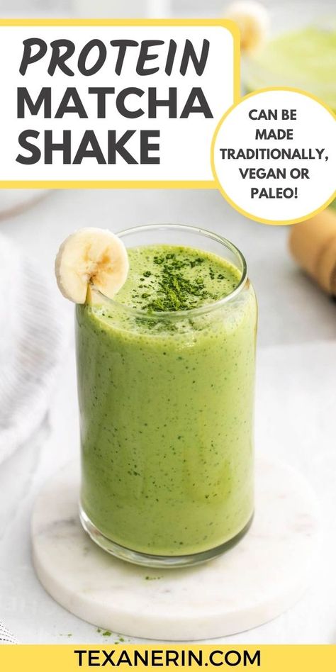 Matcha Protein Shake - Texanerin Baking Matcha Shake Recipe, Matcha Protein Shake, Protein Matcha, Matcha Shake, Green Tea Smoothie, Vanilla Protein Shakes, Protein Shake Smoothie, Matcha Smoothie, Matcha Drink