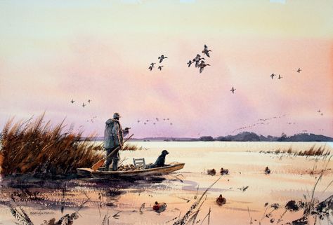 Duck Hunting Watercolor Painting, Duck Paintings, Waterfowl Art, Hunting Crafts, Hunting Painting, Hunting Stuff, Duck Hunt, Outdoor Artwork, Hunting Art