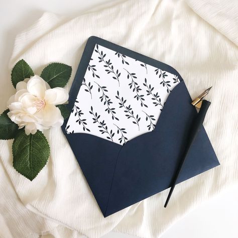 Offhand Flourishing, Navy Blue Envelope, Envelopes Decorados, Slam Book, Wedding Design Inspiration, Pretty Stationery, Blue Envelope, Floral Wedding Invitation Card, Simple Birthday Cards