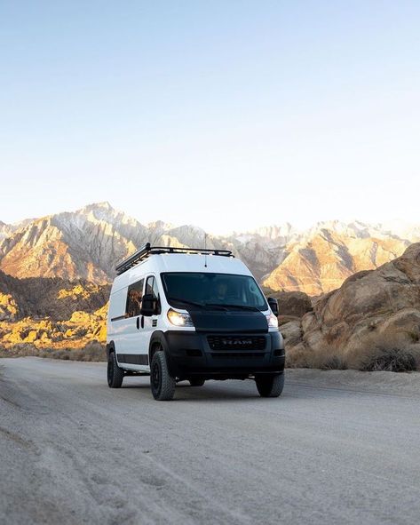 Ram ProMaster driving down dirt road in mountains Ram Promaster Conversion, Moto Van, Van Exterior, Promaster Camper Van, Lifted Ram, Dodge Ram Van, Minivan Camping, Ram Van, Road Trip Car