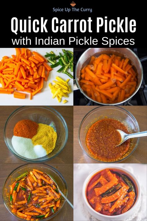 Indian Carrot Pickle, Indian Pickles Recipes, Carrot Pickles Recipe Indian, Gajar Ka Achar Recipe, Carrot Pickles Recipe, Indian Carrot Recipes, Pickle Achar, Pickle Spices, Carrot Pickle