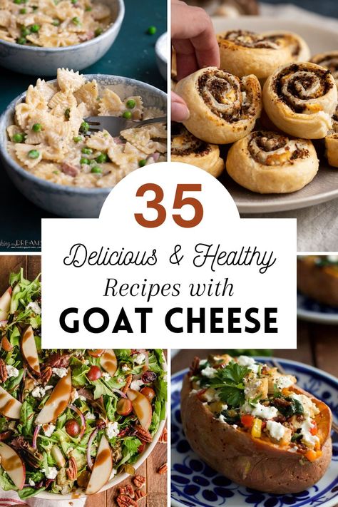 Goat cheese is creamy, and tangy and adds a level of flavor to any recipe, from appetizers to main courses to sides. In this collection, 35 delicious and healthy-ish recipes with goat cheese as the star ingredient. Sides With Goat Cheese, Best Goat Cheese Recipes, Dishes With Goat Cheese, Healthy Recipes With Goat Cheese, Goat Cheese Snacks Healthy, Mediterranean Goat Cheese Recipes, Low Calorie Goat Cheese Recipes, Recipe With Goat Cheese Dinners, What To Eat With Goat Cheese