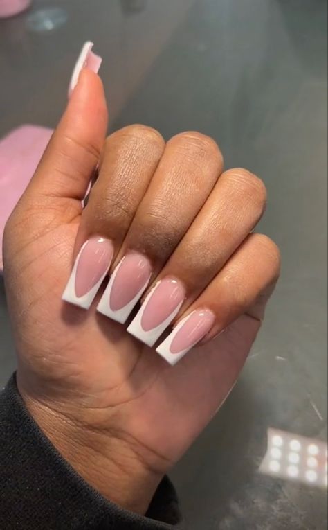 Short Nails Long Fingers, Deep White French Tip Nails, Pink And White Nails French Square, Birthday Inspo, French Tip Acrylic Nails, Short Square Acrylic Nails, Long Acrylic Nails Coffin, Nail Style, Unique Acrylic Nails