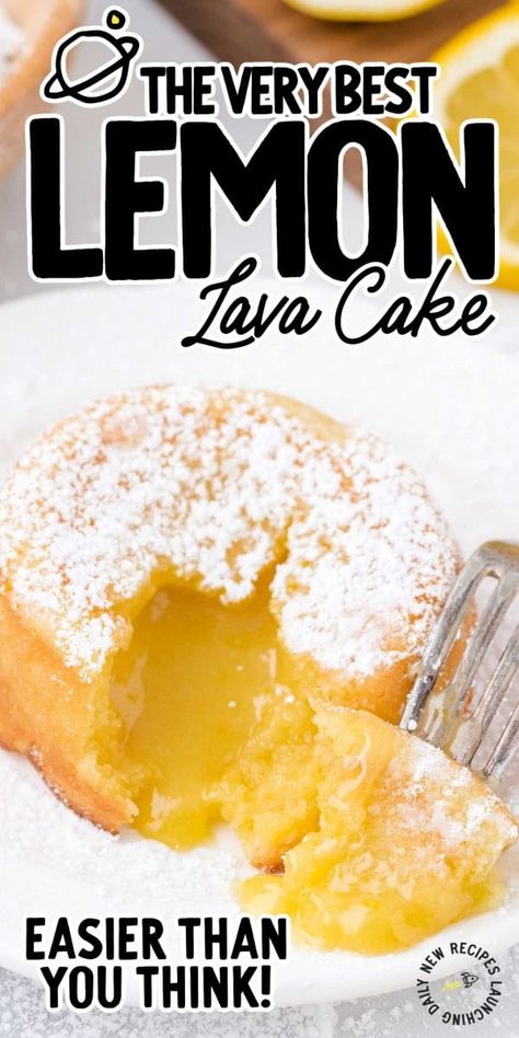 Lemon cakes filled with bright citrus and white chocolate molten lava spilling out from the middle, these lemon lava cakes are irresistible. Lemon Desserts Recipes, Lemon Lava Cake, Lemon Cake Filling, Lava Cake Recipe, Lava Cake Recipes, Molten Lava Cakes, Lemon Dessert Recipes, Molten Lava, Chocolate Lava Cake