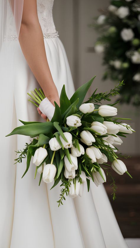 Minimalist Pure Bliss Tulip Wedding Bouquets Check more at https://beautyfashionideas.com/bridal/minimalist-pure-bliss-tulip-wedding-bouquets/ White Tulips And Sunflowers, Tulips For Wedding Bouquets, Tulips And Eucalyptus Bouquet, Clean Classic Wedding, White Tulip Centerpiece, Wedding With Tulips, Wedding Classic Decorations, Bridal Flowers Bouquet White, Tulips Wedding Decoration