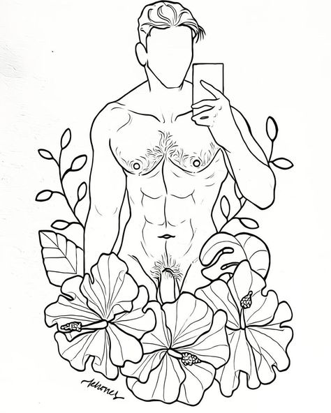 Queer Love Art, Gay Tattoo Men, Queer Tattoos, Gay Tattoo, Masculine Art, Male Body Art, Pen On Paper, Queer Art, Tattoo Art Drawings