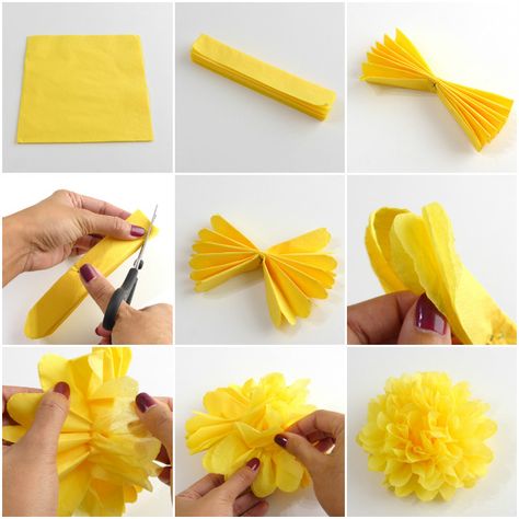 Tissue paper flowers from foxyfolksy.com حفل توديع العزوبية, Săpunuri Handmade, Tissue Paper Flowers Diy, Diy Flores, Easy Paper Flowers, Tissue Paper Pom Poms, Paper Pom Poms, Seni Origami, How To Make Paper Flowers