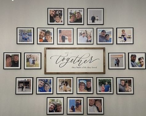 Photo Wall Collage Layout, Wall Collage Layout, Memory Wall Ideas, Wall Picture Collage Ideas, Wall Picture Collage, Picture Collage Ideas, Family Photos Wall Decor, Collage Layout, Family Pictures On Wall