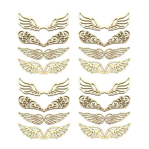 PRICES MAY VARY. ❤ Material: Wood. Size: Approx. 2.4x1 inch / 6x2.5 cm. Made of good quality natural wood, laser cut and polished. ❤ Lovely Design: Wooden Angel Wings shaped design ornaments in 4 different patterns, cute and funny. Perfect to be decorated with stains, inks, paint and embellishments. ❤ DIY Fun: Each wood piece was well polished, can be assemble or separated, fun to DIY as you like. ❤ Great Decoration: You can just make them to decorate your parties, dances, ceremonies or any spec Wooden Angel Wings, Embellishments Diy, Angel Wings Design, Wooden Angel, Embellishment Diy, Wood Tags, Wooden Cutouts, Wood Crafts Diy, Ornament Crafts