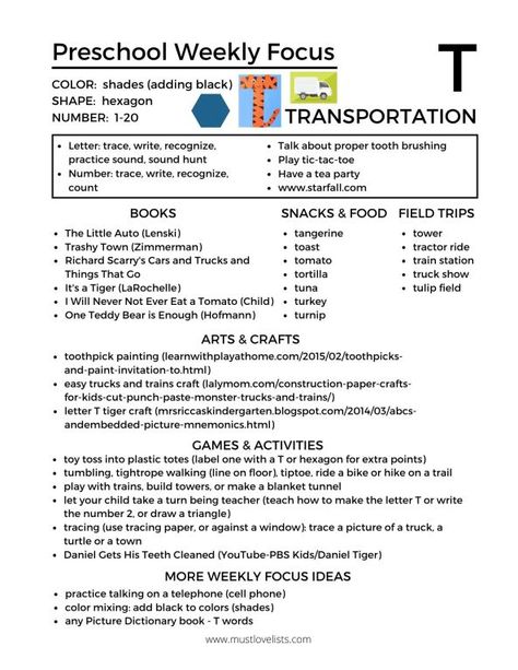 Letter T Lesson Plans Preschool, Preschool Themes Weekly, Transportation Preschool Theme, Homeschooling Toddlers, Preschool Letter Of The Week, Family Learning Activities, Letter T Activities, Preschool Weekly Lesson Plans, Weekly Focus