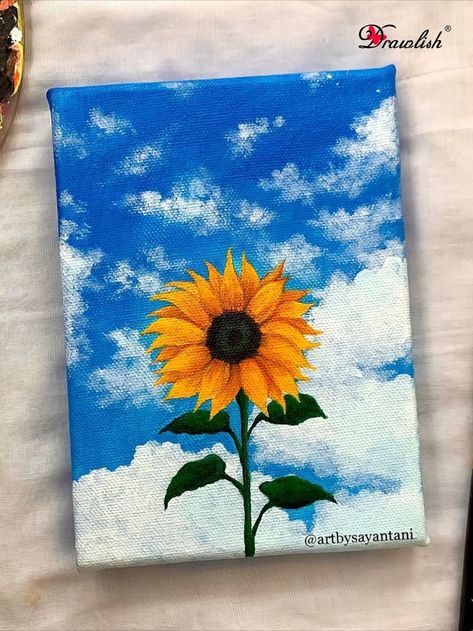 Acrylic Painting of Sunflower | Sky Art | Aesthetic Artwork form Instagram | Drawlish Art Supplies Canvas Art Painting Abstract, Mini Toile, Canvas Painting Ideas For Beginners, Sky Art Painting, 그림 낙서, Painting Ideas For Beginners, صفحات التلوين, Arte Van Gogh, Small Canvas Paintings