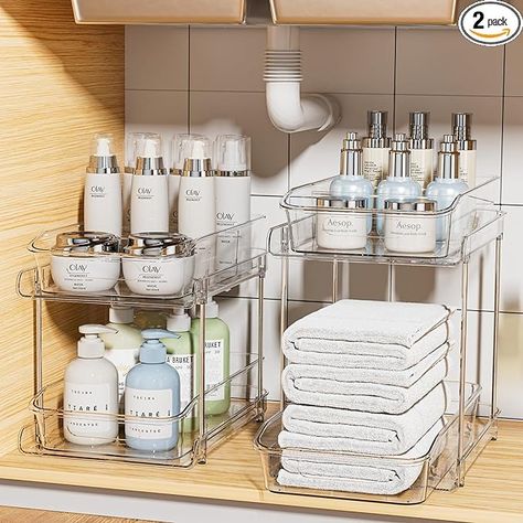 Amazon.com: Delamu 2 Sets of 2-Tier Clear Under Sink Organizers and Storage, Multi-Purpose Stackable Bathroom Cabinet organizers, Pull Out Kitchen Pantry Organization and Storage with Dividers : Home & Kitchen Under Sink Vanity Storage, Bathroom Vanity Organization Under Sink, Bathroom Under Sink Organization, Kitchen Pantries, Organization Goals, Under The Sink Organization, Bathroom Vanity Organization, Bathroom Under Sink, 2024 Bathroom