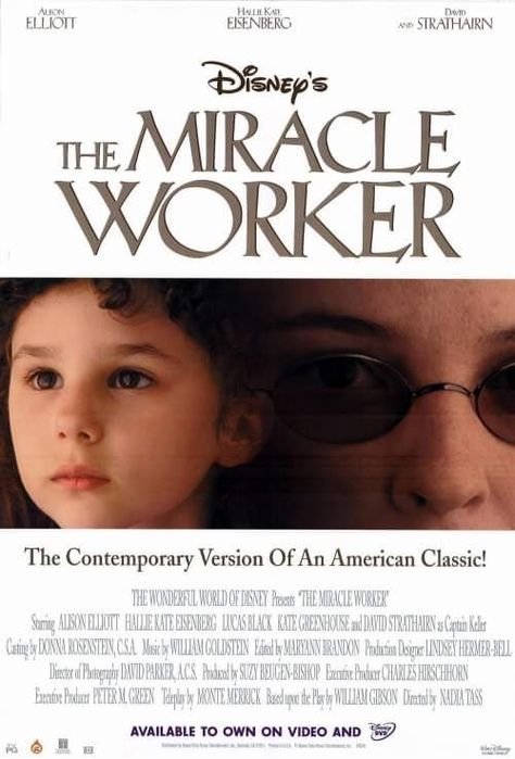 This 2000 film by Nadia Tass is a good modern version to the 1962 movie. Showing how Helen Keller began learning ASL, etc at a young age. #movienight #movieposter #moviereview #helen #drama #dramatic #asl #teacher #teaching Anne Sullivan, The Miracle Worker, Lucas Black, Disney Movie Posters, William Gibson, Life Of Pi, Movie Plot, Video Store, Movie Time