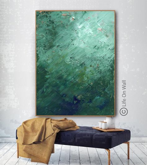 Buy Mint Green Emerald Green Blue Abstract Art Original Oversized Online in India - Etsy Large Canvas Art Abstract, Art Canvas Abstract, Green Abstract Art, Family Room Inspiration, Canvas Abstract Painting, Canvas Abstract Art, Monochrome Painting, Abstract Art Canvas, Painting Green